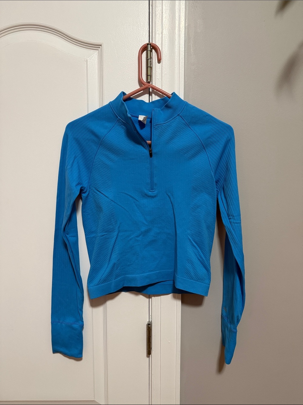 Women's Half-Zip Long Sleeve Cropped Top - Blue